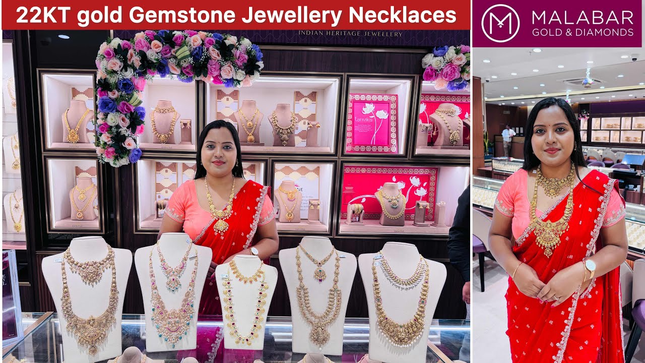 Malabar New 22KT gold necklace collections for traditional wear | Gemstone jewellery Necklaces✨