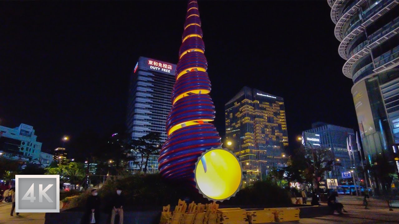 [4K] Seoul at night time walk around Cheonggyecheon