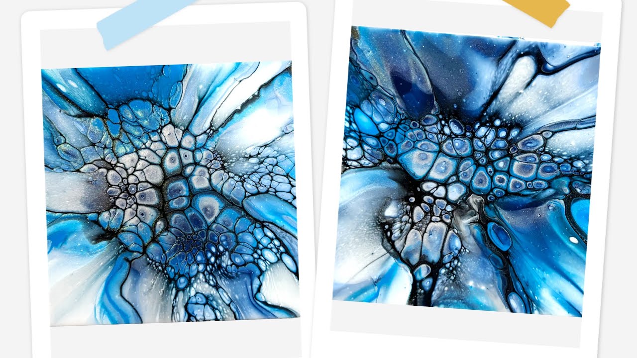 Awesome Blue Coasters, Bloom Technique, Acrylic Paint Pouring (1683)