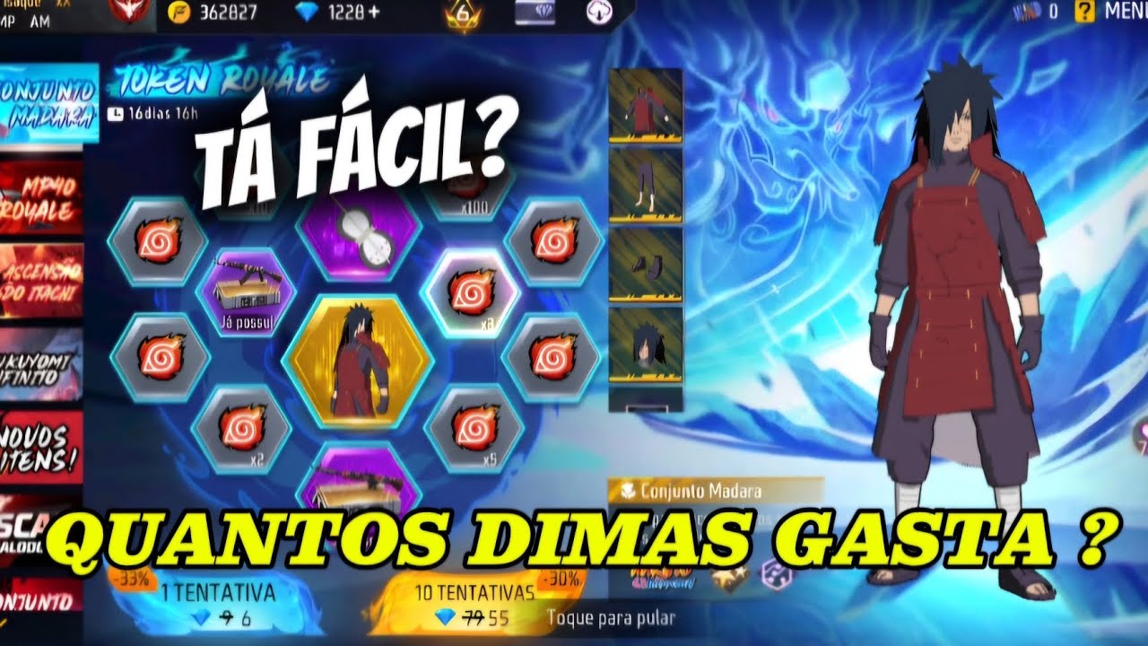 TENTANDO PEGAR O MADARA DIRETAMENTE NOS GIROS, TOKEN ROYALE FF