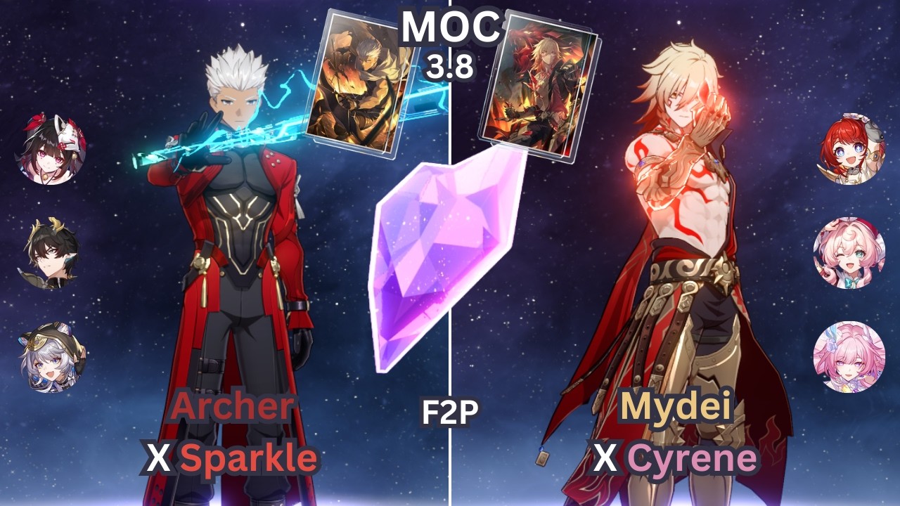 E0 Archer X Buffed Sparkle & E0 Mydei X Cyrene | MOC 3.8 | 3 Stars | F2P | Honkai Star Rail