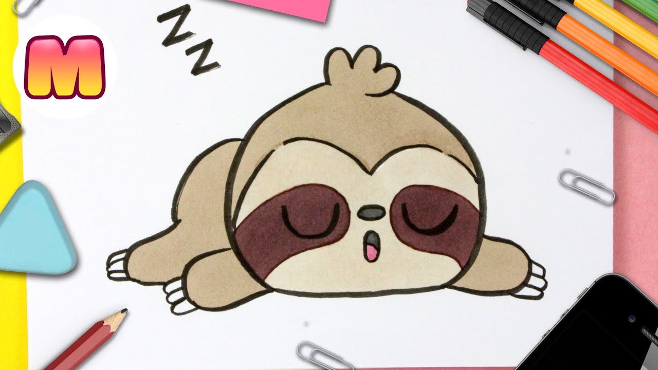 COMO DIBUJAR UN PEREZOSO KAWAII - dibujos kawaii faciles - Aprender a dibujar animales kawaii