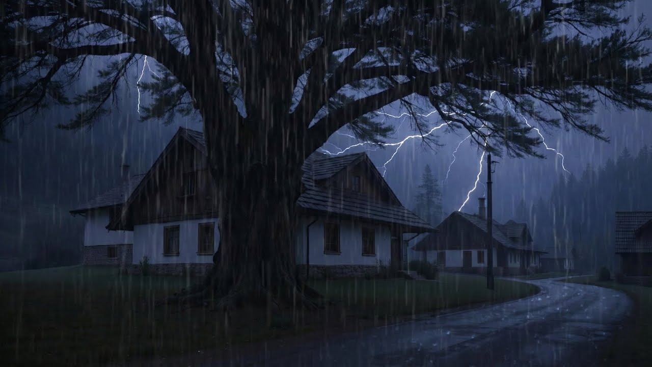 Rain and Thunder Sounds on Cozy Village | Soothing Rain Sounds for Sleeping & Relaxation