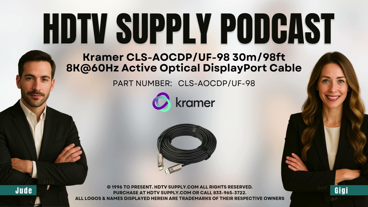 Kramer CLS-AOCDP/UF-98 30m/98ft 8K@60Hz Active Optical DisplayPort Cable