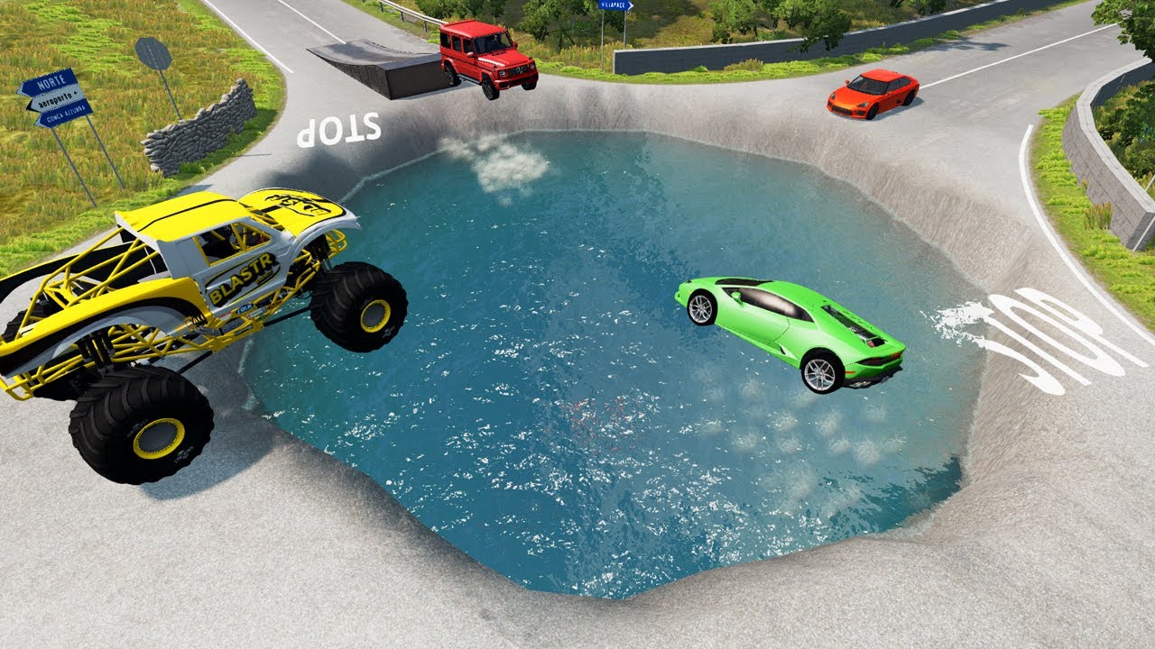 Cars VS Huge Water Potholes - BeamNG Drive