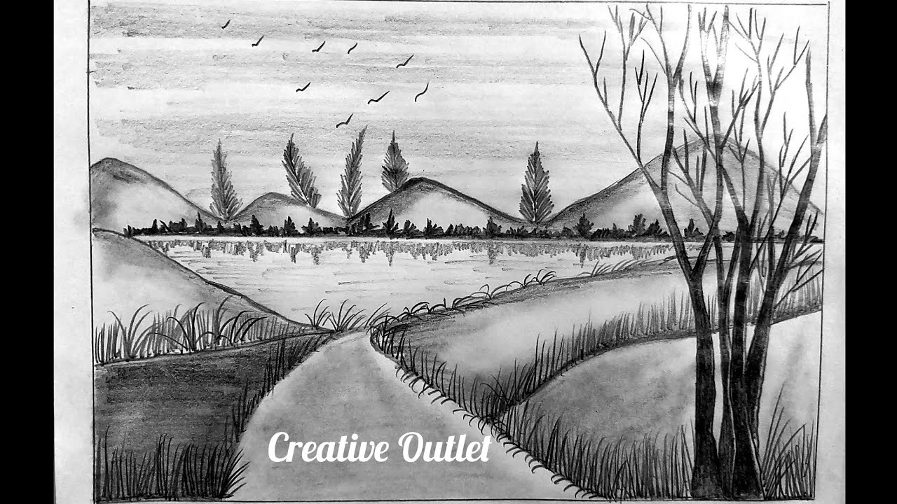 Mountain Landscape with Pencil ✏️//Nature Drawing easy #art #drawing #creativeoutlet