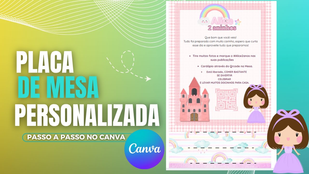 PLACA DE MESA PERSONALIZADA I FESTA INFANTIL I PAPELARIA PERSONALIZADA NO CANVA