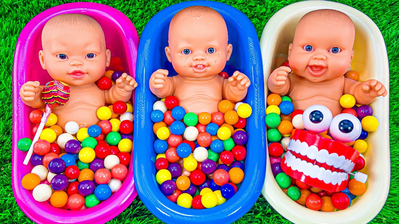 4 Minutes Satisfying Video | Mixing Funny Candy ASMR & Make Up in 3 Bathtubs with Magic M&M's Slime