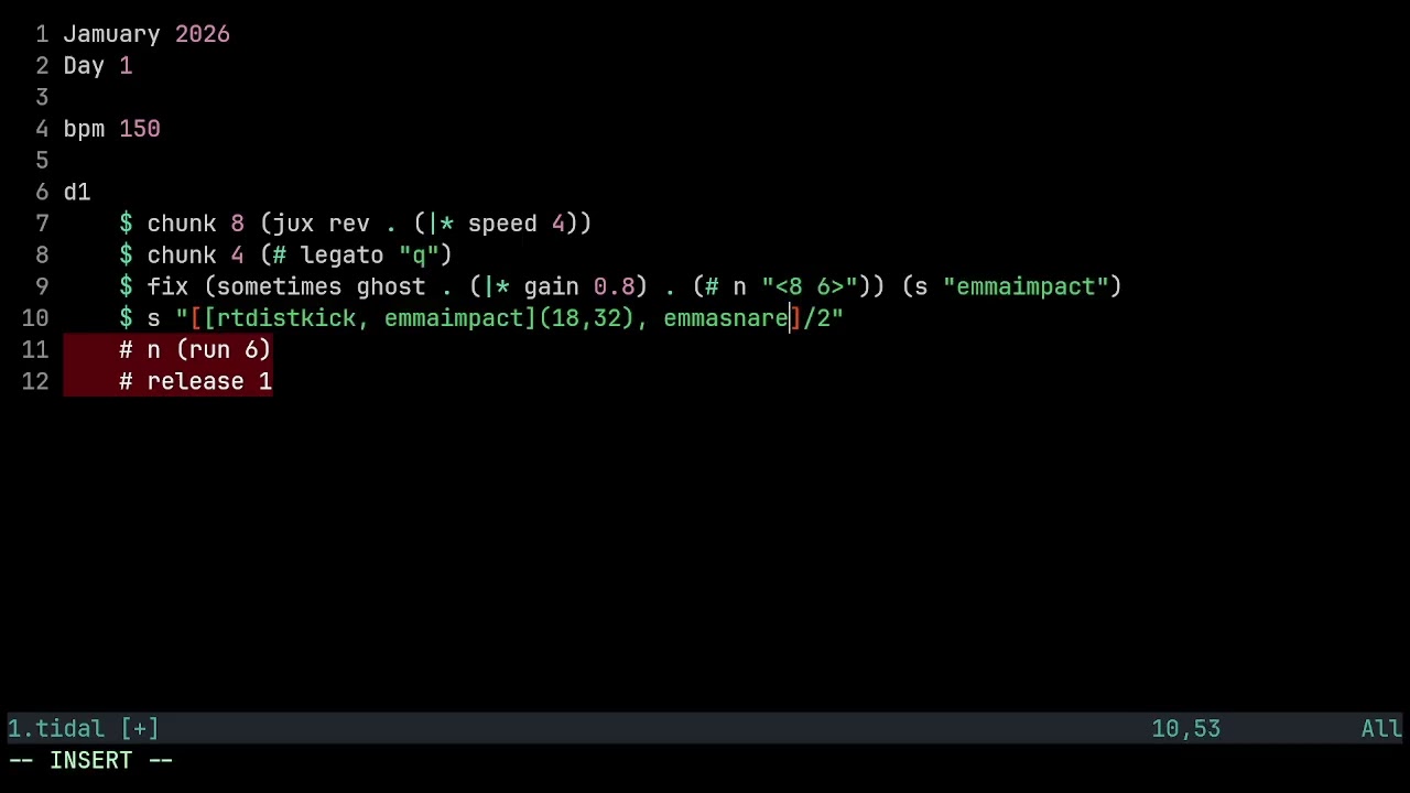 Jamuary 2026 Day 1 Tidal Cycles Livecoding