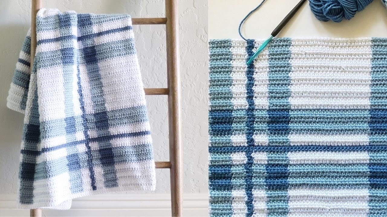 Crochet Blue Plaid Blanket