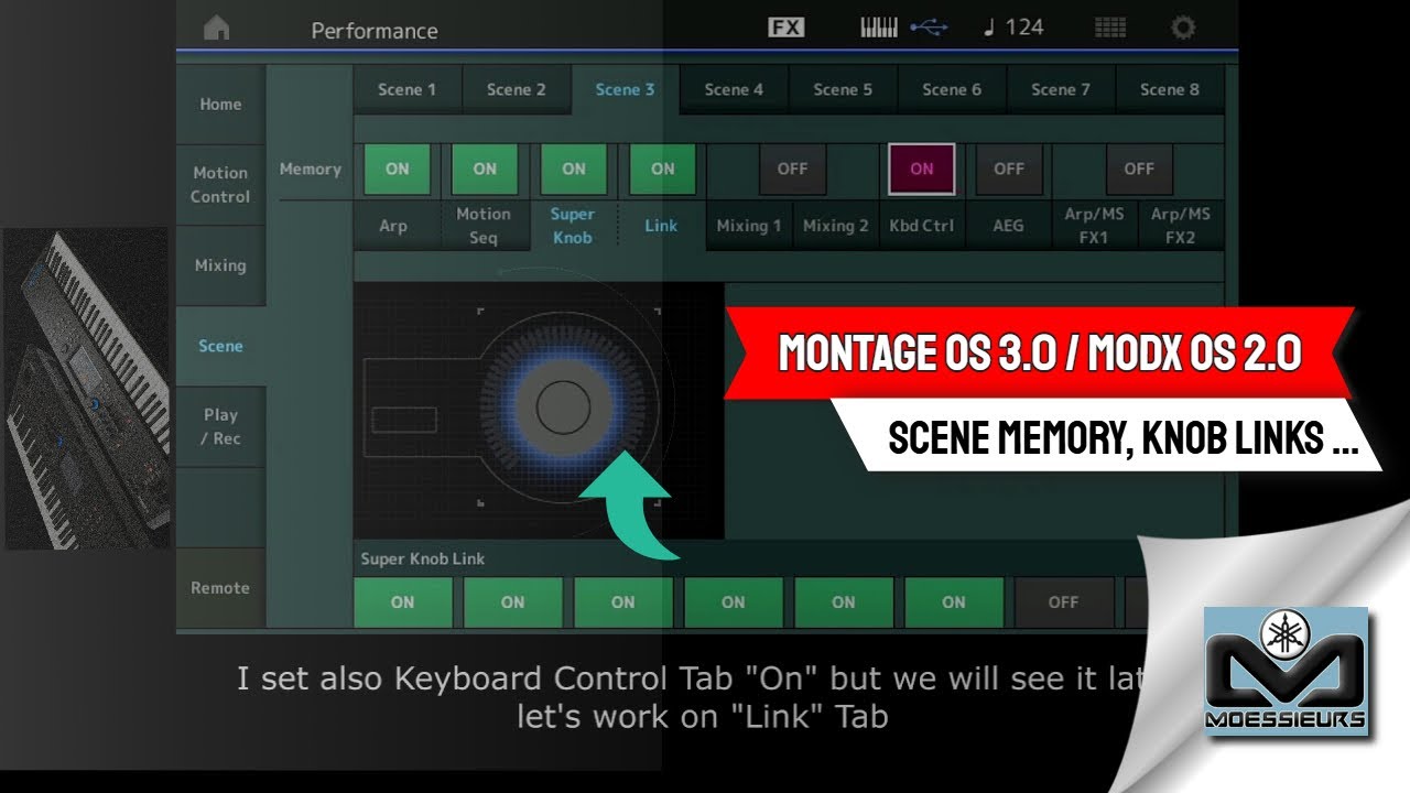 Montage OS 3.0 / MODX 2.0 : Scene Memory Knob Link & Keyboard Control (French Subtitle English)