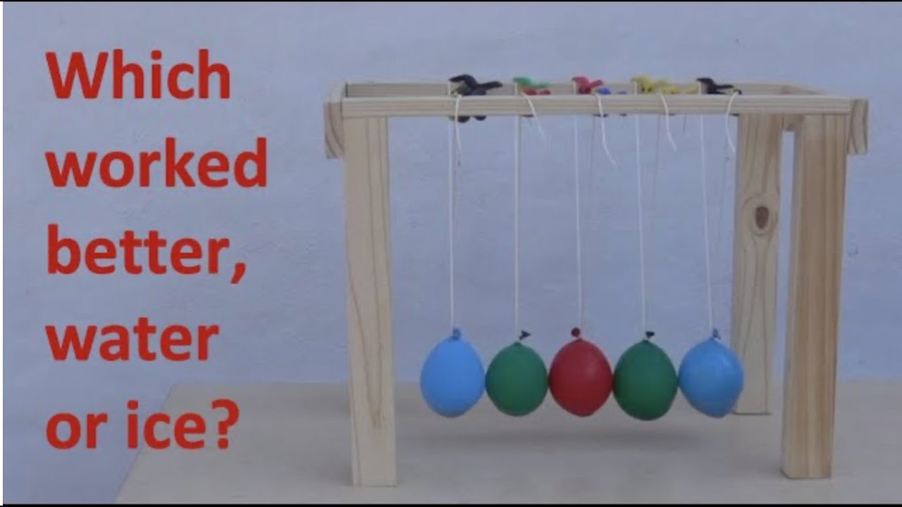 Newton's cradle with water balloons versus frozen water balloonns