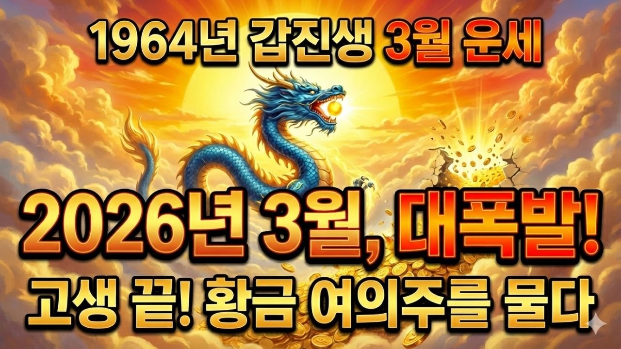 [2026년 3월운세] 1964년 갑진생 용띠, 드디어 터진다… 집안의 큰 경사와 재물운 대전환