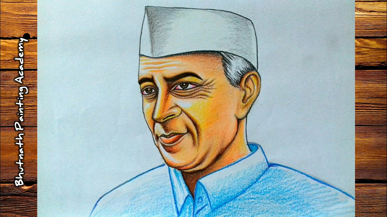 jawaharlal nehru drawing with color pencil