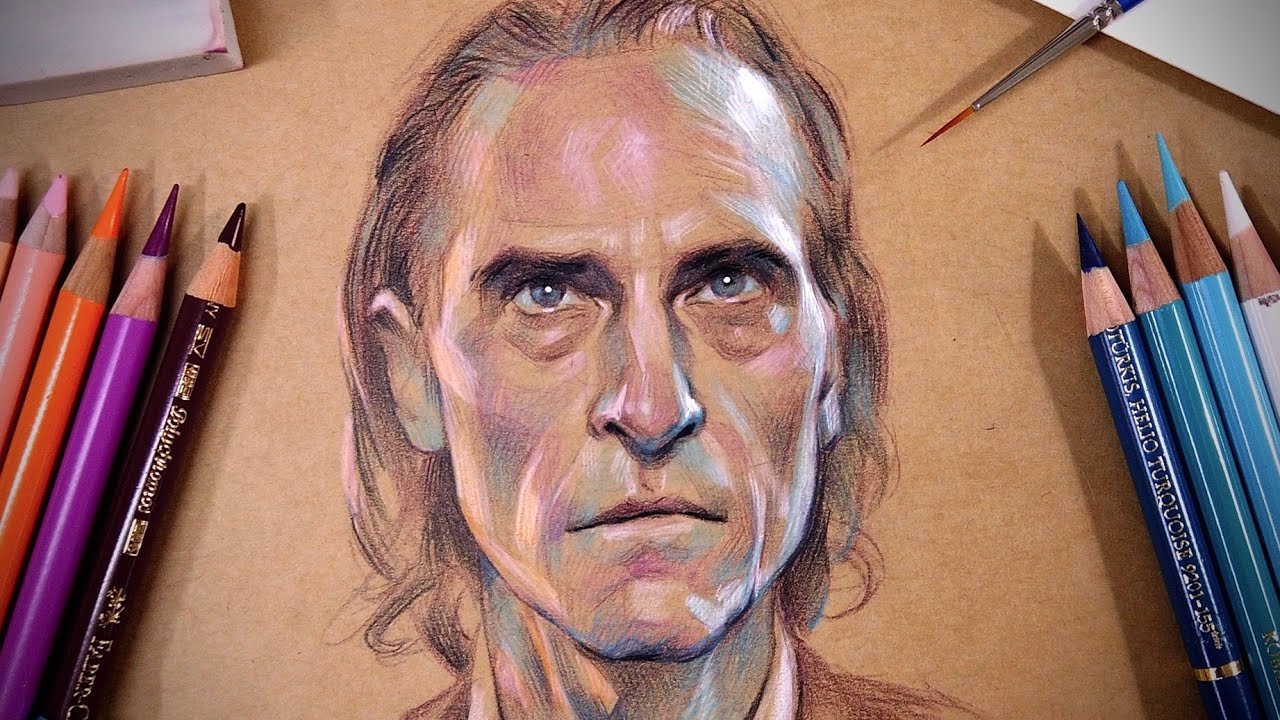 Drawing Joaquin Phoenix with colored pencils on Kraft paper | DEMO | Step by step