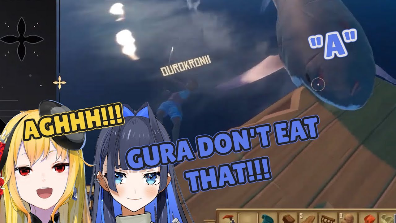Gura consistently attacks kaela & kronii's stuff - raft collab【Hololive 】
