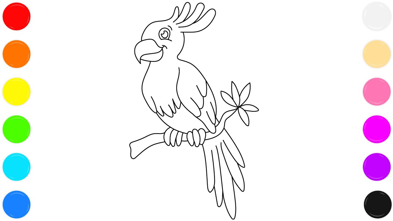 🦜Parrot Coloring Page for Kids | Learn Colors with Cute Parrot Drawing 🎨 