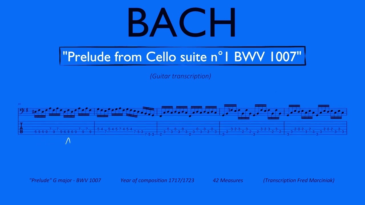 BACH - BWV 1007 - Cello Prelude - Tabs + Audio
