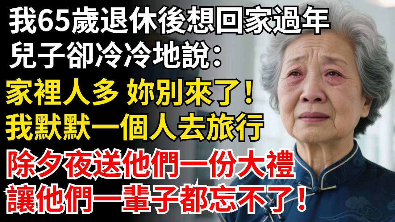 我65歲退休後想回家過年，兒子卻冷冷地說：家裡人多 妳別來了，我默默一個人去旅行，除夕夜送他們一份大禮，讓他們一輩子都忘不了！#晚年生活#中老年生活#為人處世#生活經驗#情感故事#幸福人生