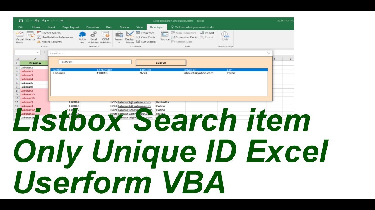 Listbox Search And FillBy textbox  unique ID Only Excel VBA
