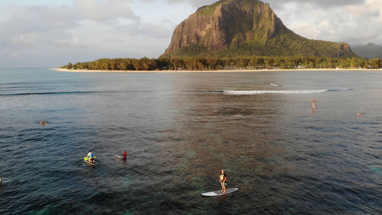 Drone footage - Little Reef, Le Morne, Mauritius - surfing, paddleboarding