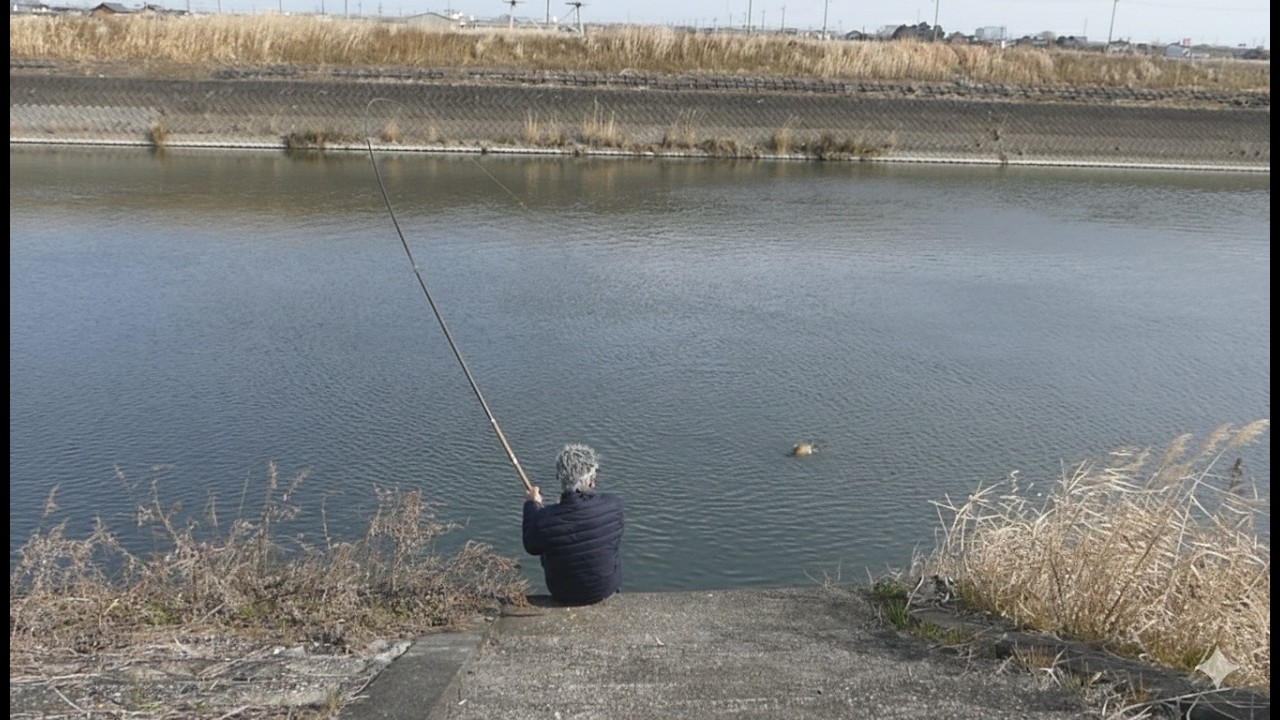 半世紀前の軟調グラス竿で楽しむ水門川の寒鯉