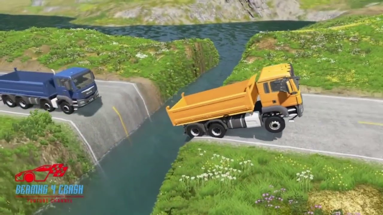 Tabrakan Beruntun Mobil Truk Dijalan Berlubang - Beamng Drive - Beamng 4 Crash