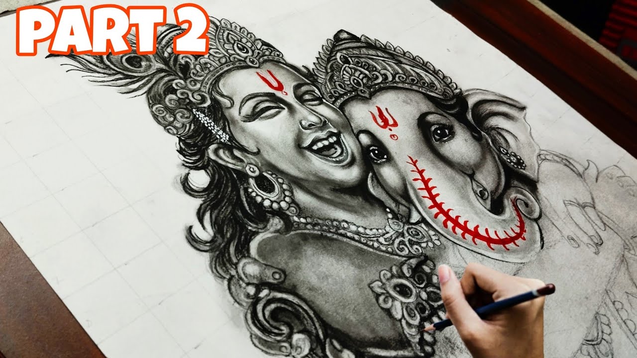 How to draw ganesh ji !! How to draw Krishna drawing ❤️ Ganesh ji Krishna Drawing 🪷
