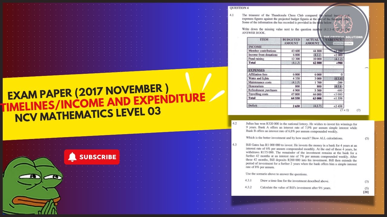 Timelines & Income/Expenditure Statement | Nov 2017 (P2) | NCV Maths Level 3