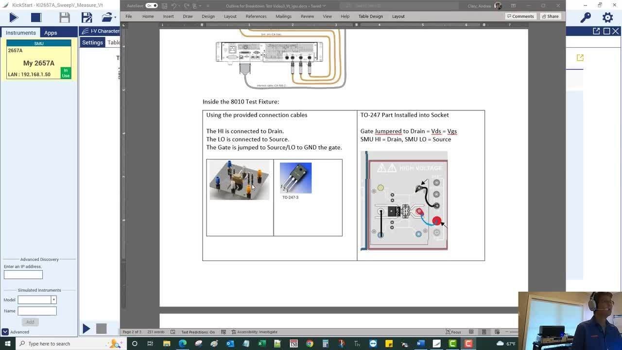 Threshold Voltage Test on a Power Semi Device Using a Keithley SMU and KickStart Software