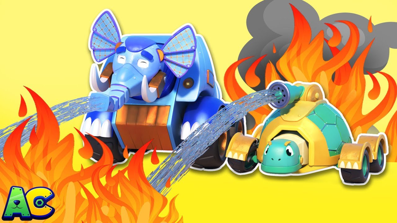 FIRETRUCK TURTLE and ELEPHANT TRUCK put out a fire | AnimaCars - Rescue Team | Animal Trucks Cartoon