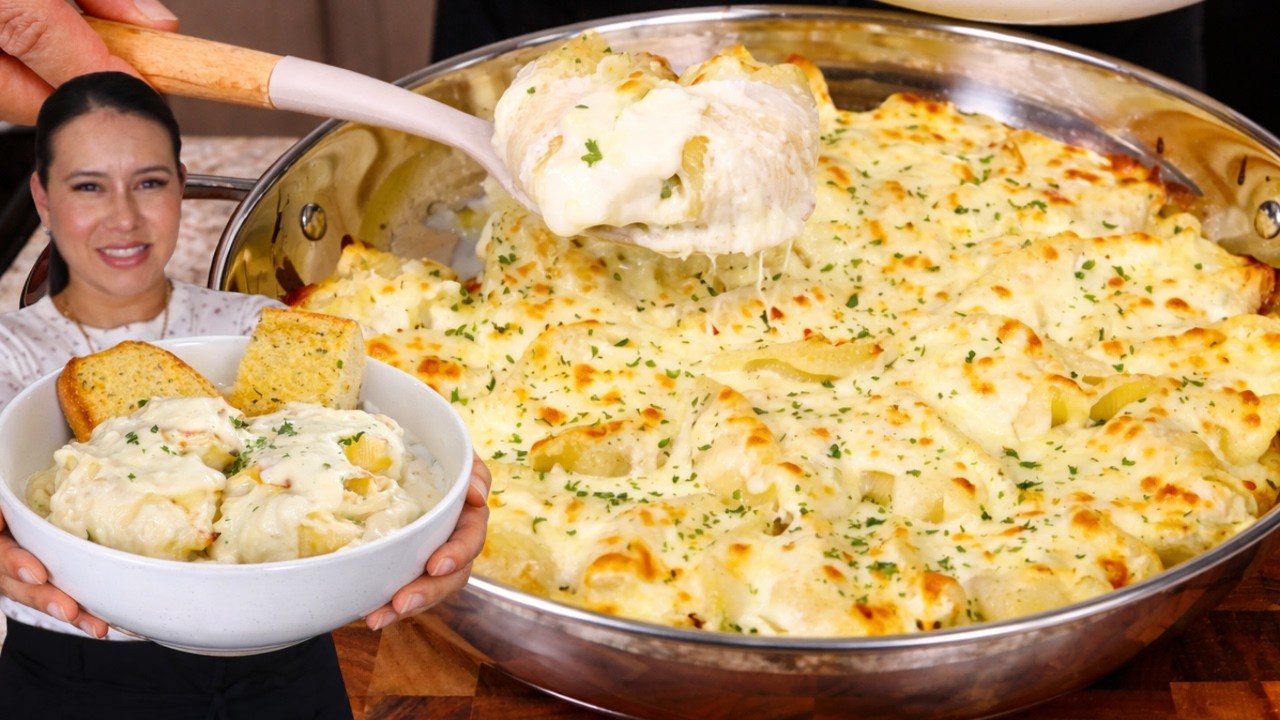 Las Mejores CONCHAS Rellenas de Pollo ALFREDO ¡No Vas a Creer lo Rica que Esta!