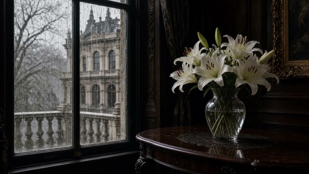 Rainy Day with Lovely Flowers - Beautiful Music - Wonderful View - Rain Running down Window - Relax
