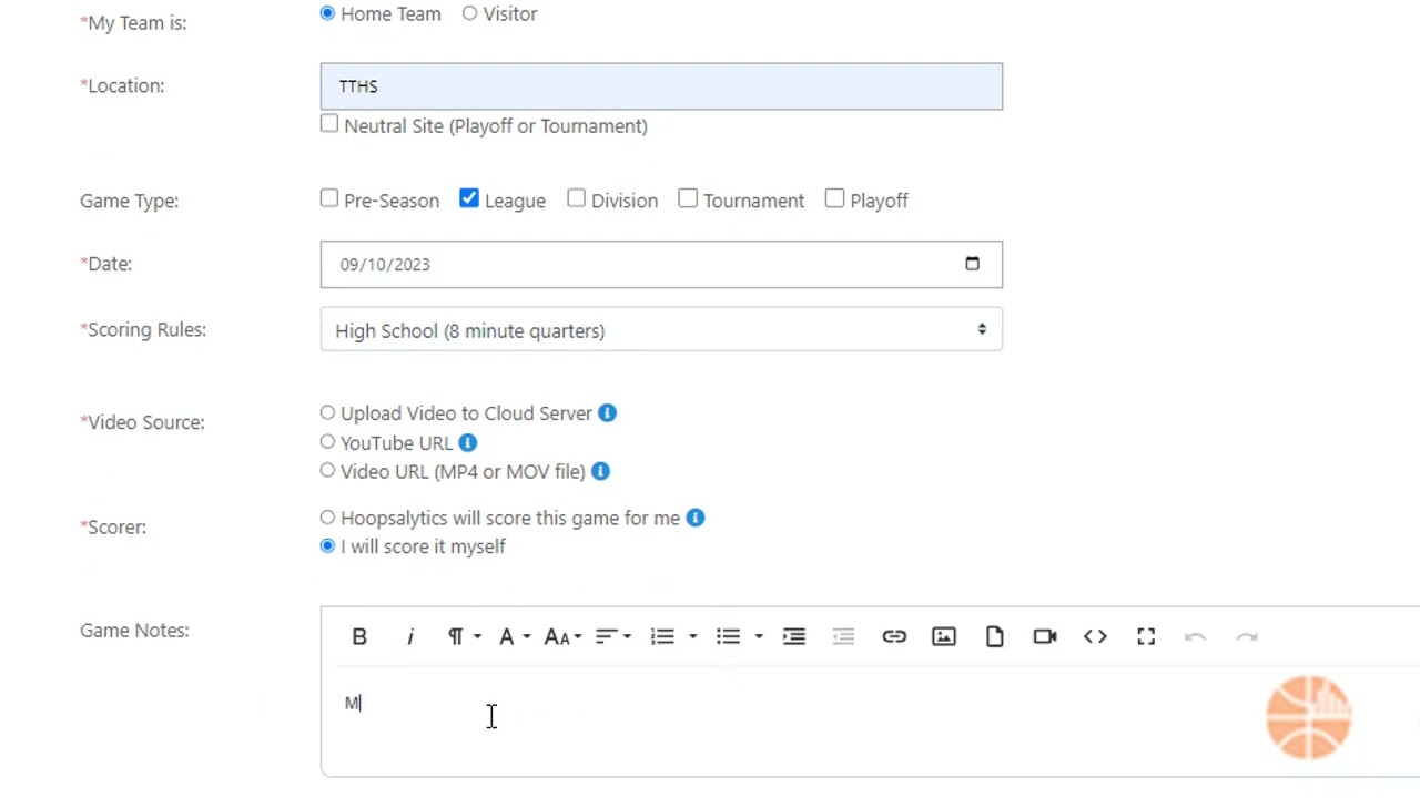 Start Scoring a Basketball Game and Upload Videos to Hoopsalytics