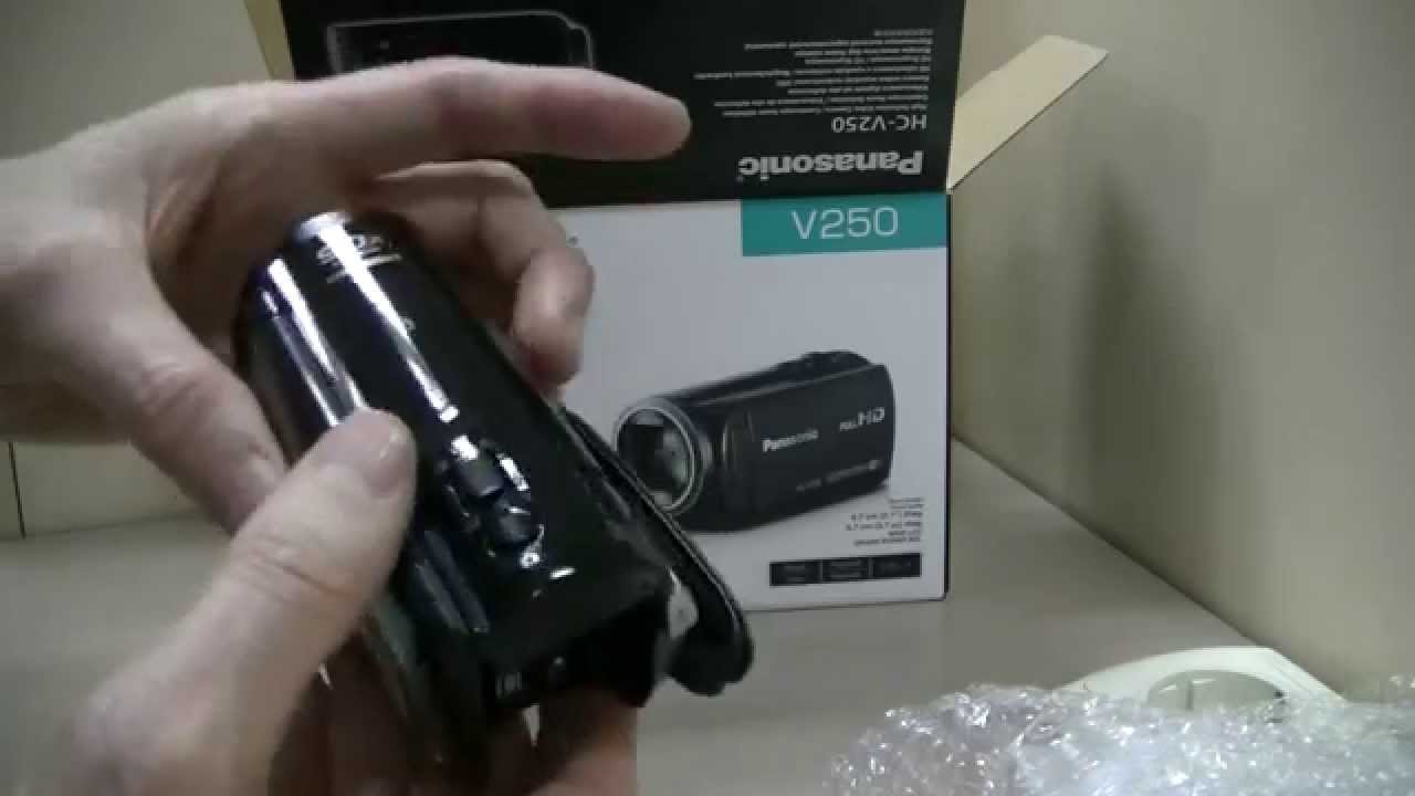 Camcorder Panasonic HC-V250, unpacking, unboxing, распаковка видеокамеры