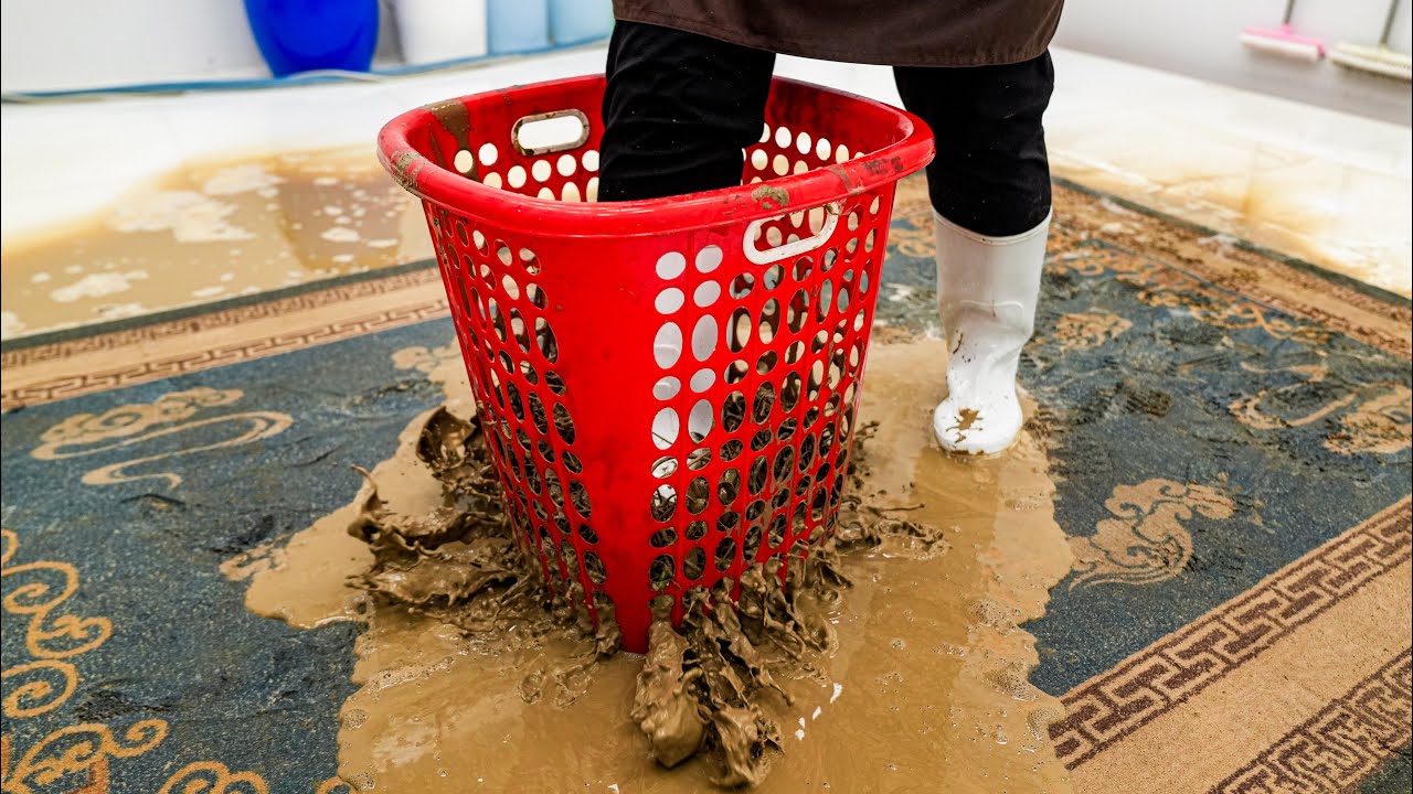 Heavy Dirty Carpet Cleaning | Thick Mud Pressed Out ASMR Rug Cleaning