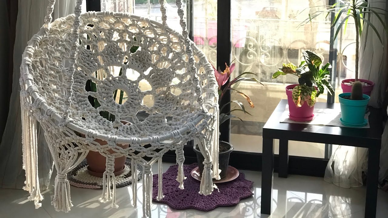 الجزء الثاني مرجيحه معلقه بالكروشيه والمكرميهcrochet hammock chair