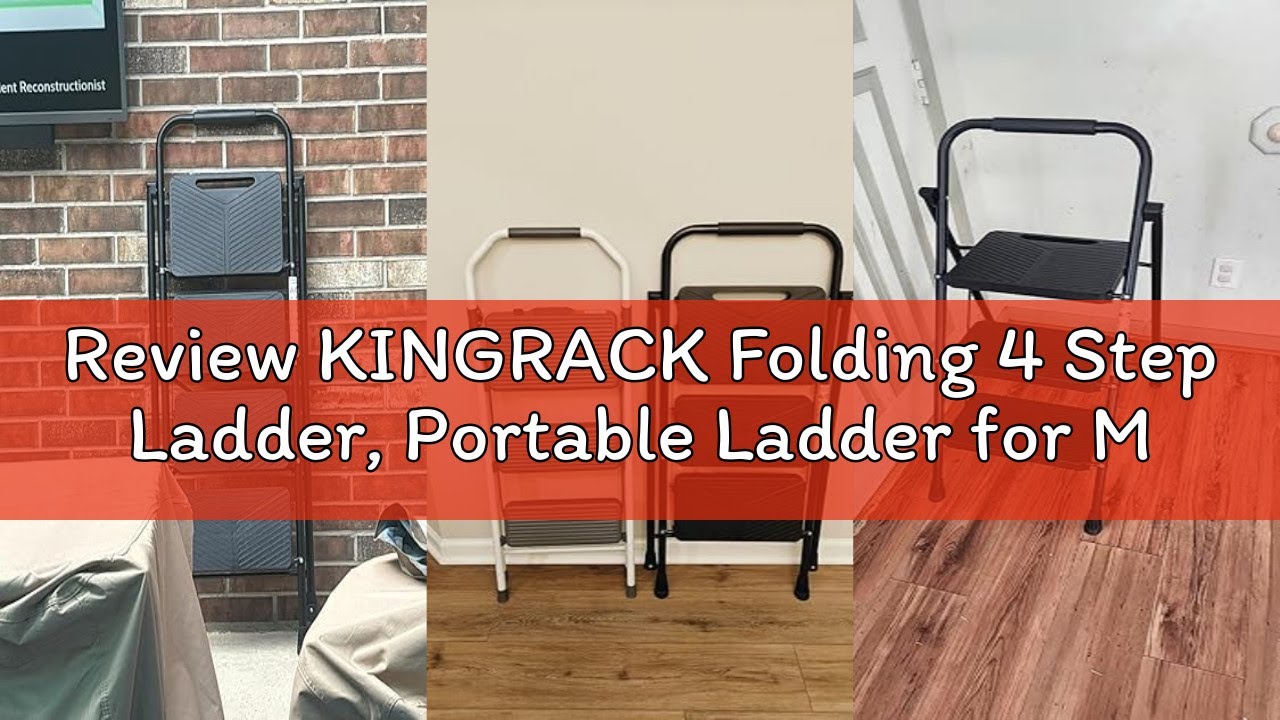 Review KINGRACK Folding 4 Step Ladder, Portable Ladder for Multi-Purpose, Home, Kitchen, Heavy Sturd