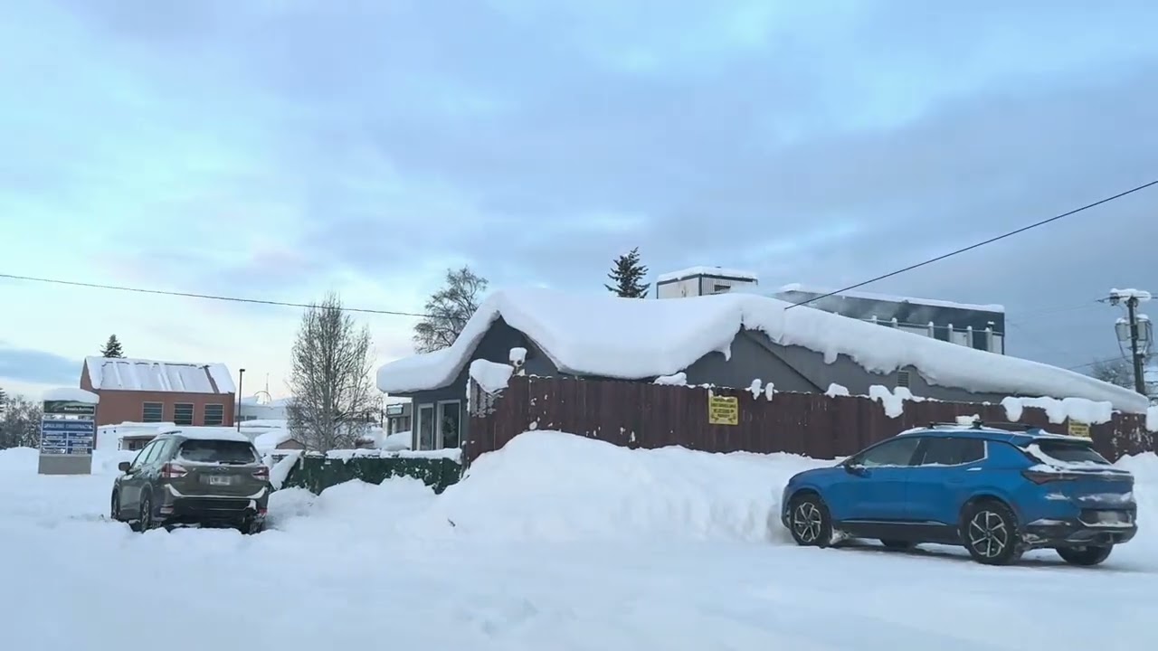 Driving on the snow-covered roads of Fairbanks, Alaska.