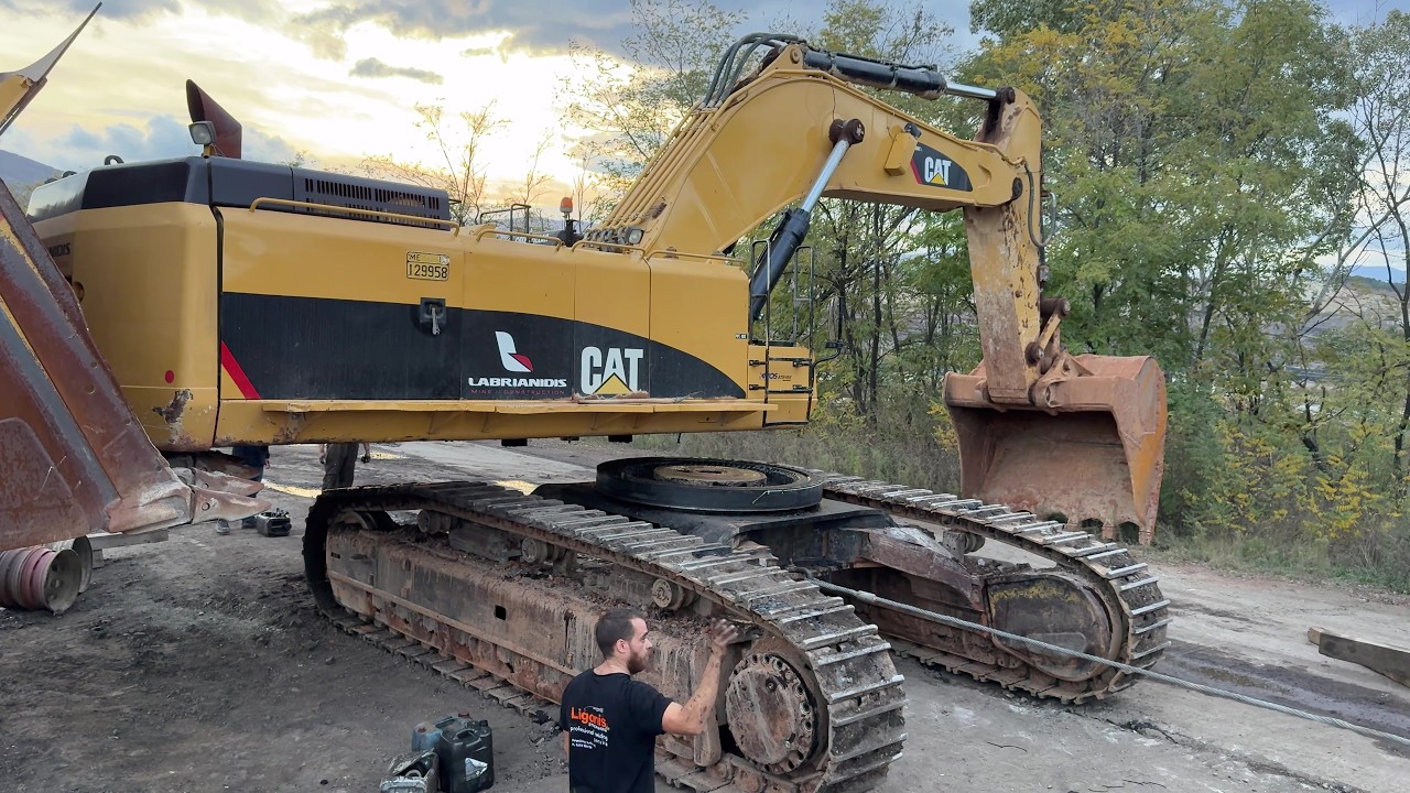 Cutting In Half The Cat 385C Excavator & Replace the Swing Ring - Labrianidis Mining Works - 4k