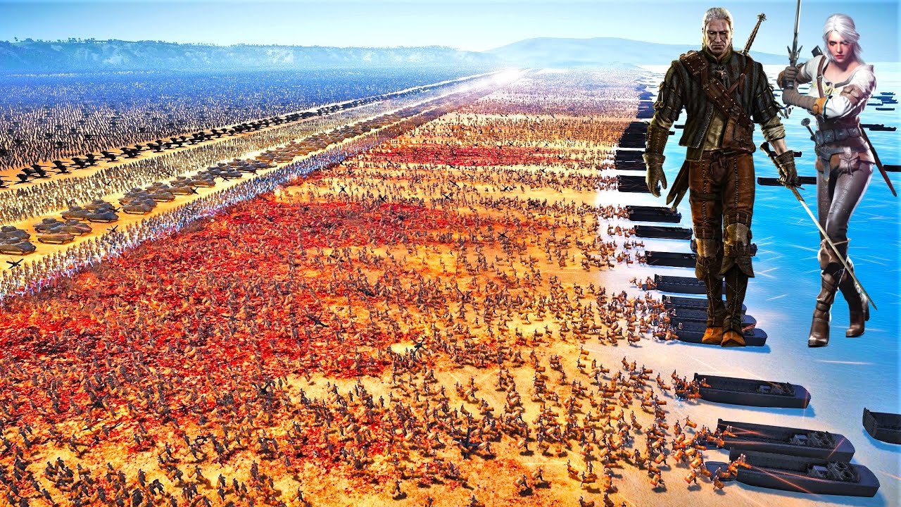 4,000,000 WITCHERS vs HUMAN ARMY Beach Defense - Ultimate Epic Battle Simulator 2