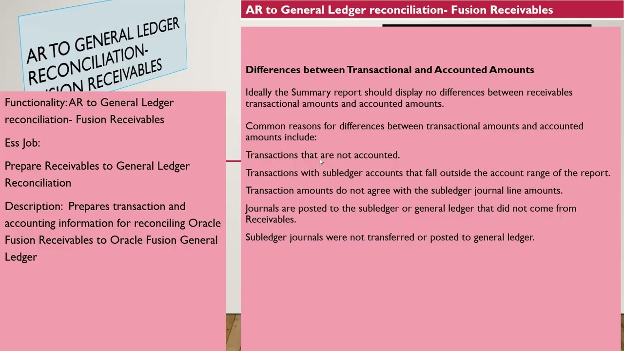 Oracle Fusion Receivables| Receivables (AR) to General Ledger reconciliation- Fusion Receivables