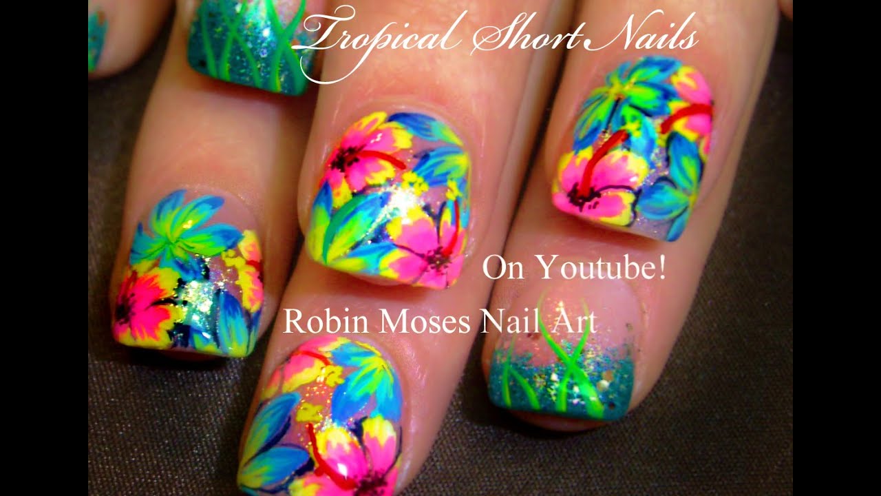 HOT Neon PINK Flower Nails! Tropical Plumeria Nail Art Design tutorial