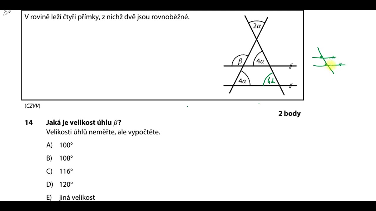 Řešený příklad - úhly v rovnoramenném trojúhelníku: přijímačky na sš
