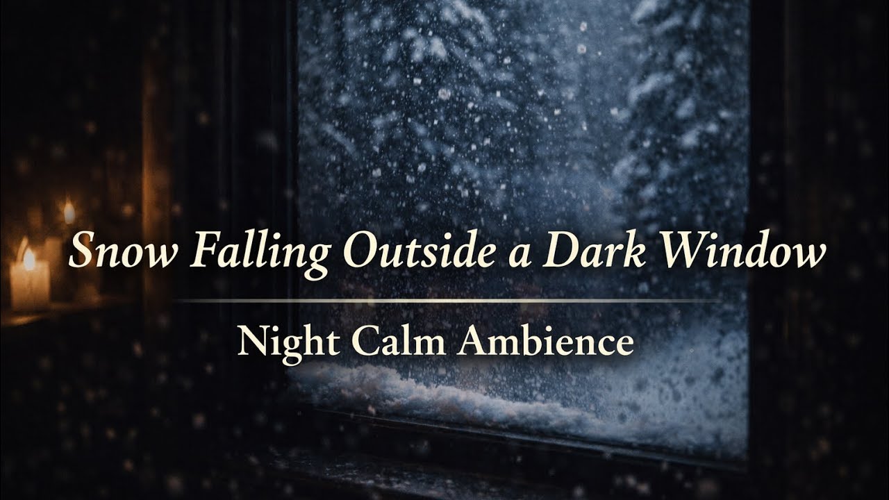 Snow Falling Outside a Dark Window – Night Calm Ambience