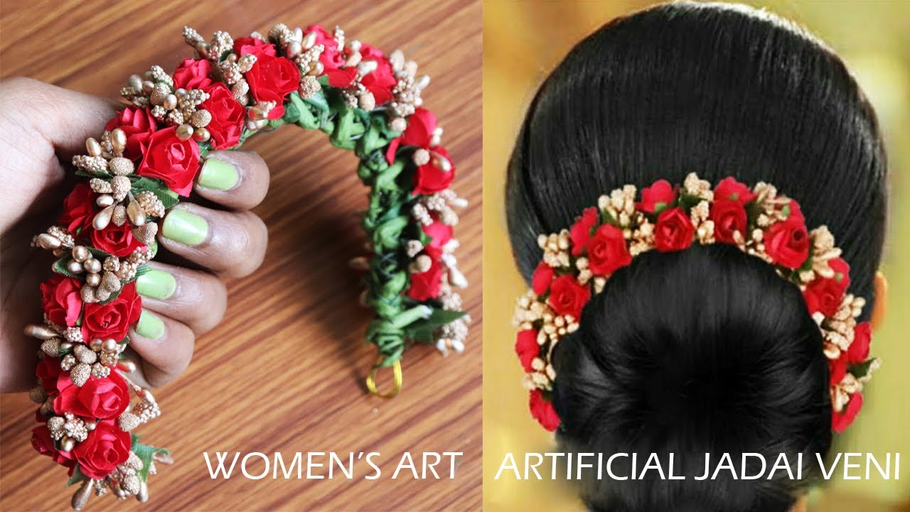 artificial flower jadai veni making at home | how to make artificial flower veni in easy way