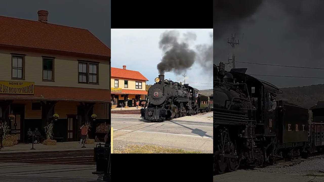 Spectacular East Broad Top Narrow gauge Fall Excursion Steam train pulls into the Wye 