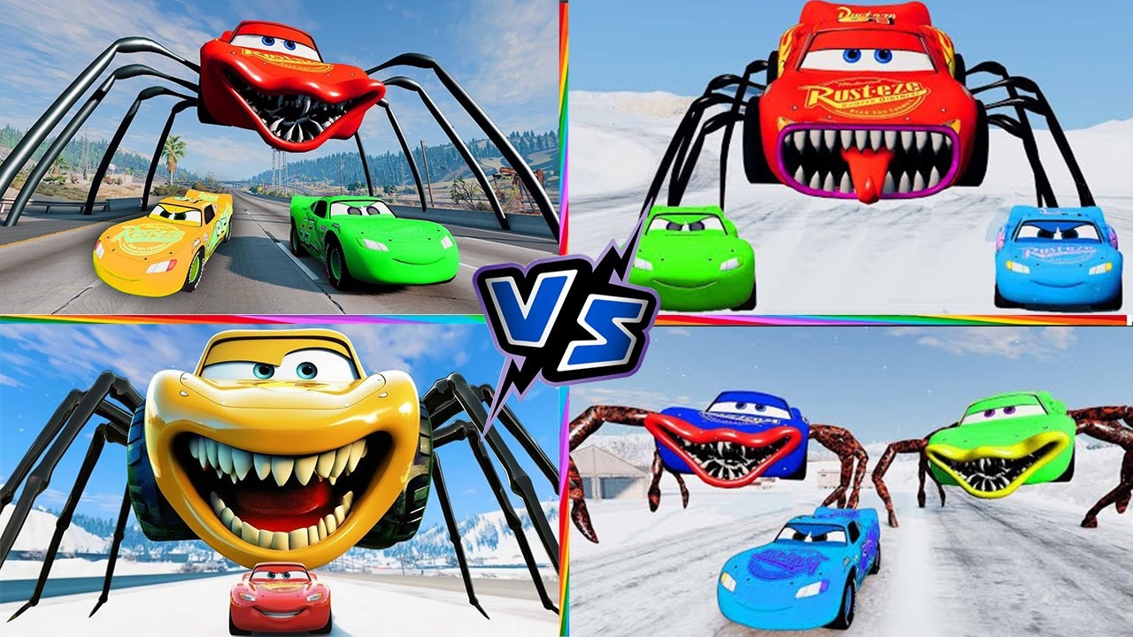 Giant SPIDER McQueen Eater Car VS Lightning McQueen Escape From Monster | Lightning McQueen Cars #5
