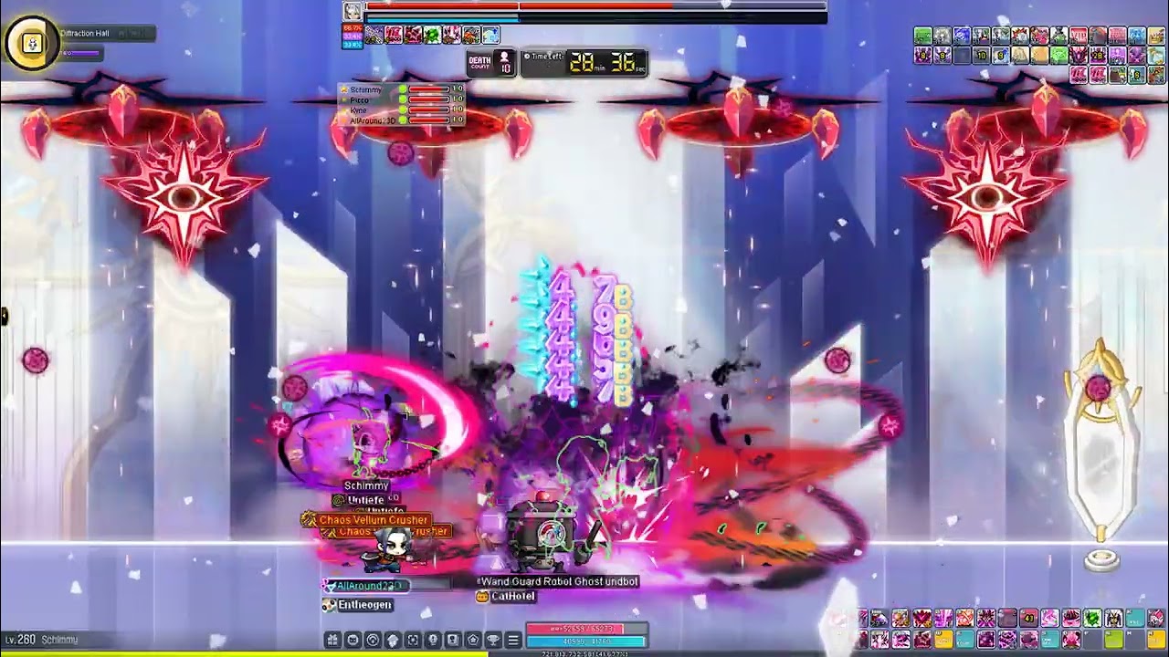 Maplestory Cadena mule early game bossing with 100% skill opacity