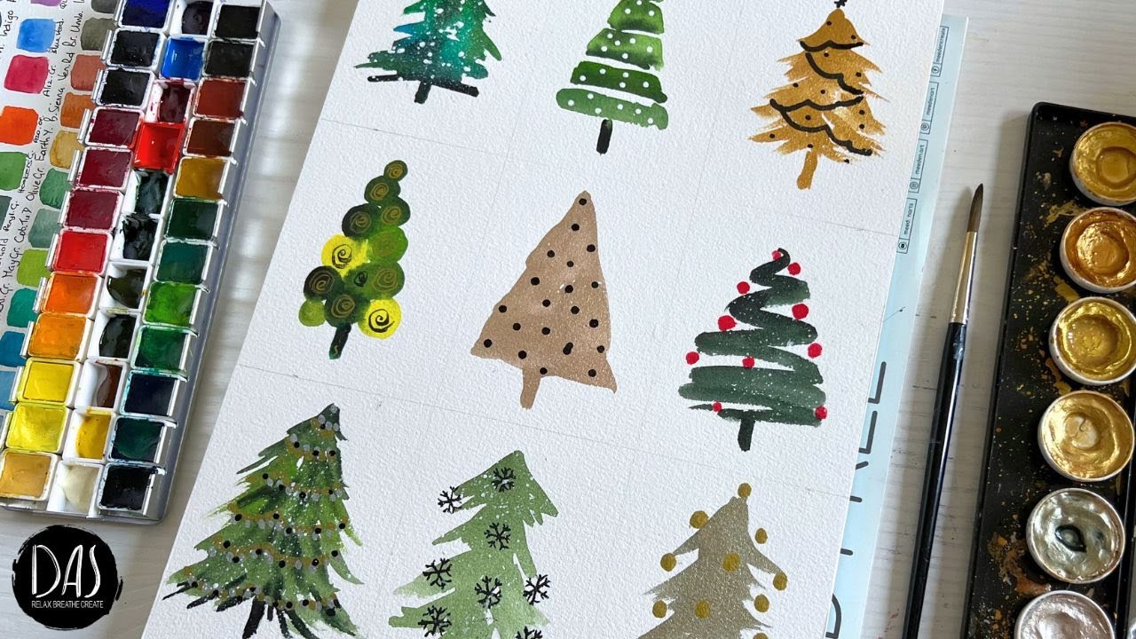 Watercolor a Page of Christmas Trees for Fun and Seasonal Relaxation!